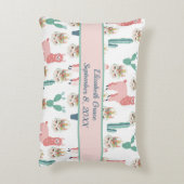 Aangepaste Cute Pink Llama en Green Cactus Accent Kussen (Achterkant (Verticaal))