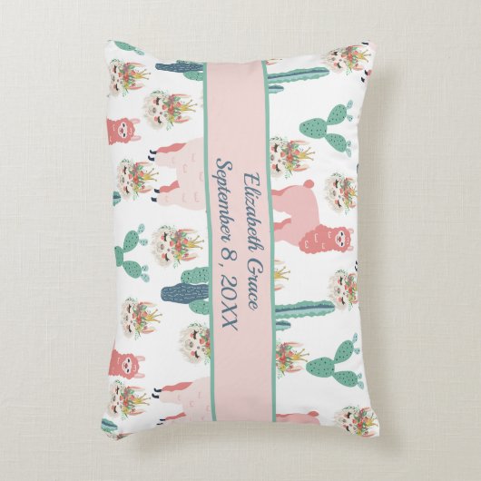 Aangepaste Cute Pink Llama en Green Cactus Accent Kussen (Voorkant(Verticaal))