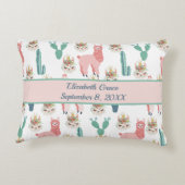Aangepaste Cute Pink Llama en Green Cactus Accent Kussen (Achterkant)
