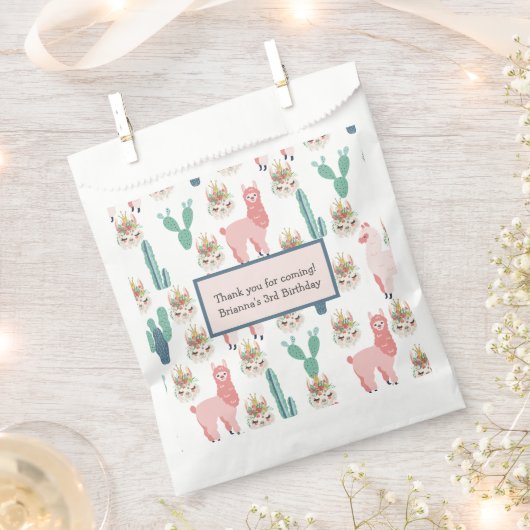 Aangepaste Cute Pink Llama en Green Cactus Bedankzakje (Geknipt)