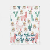 Aangepaste Cute Pink Llama en Green Cactus Fleece Deken (Voorkant)