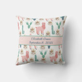 Aangepaste Cute Pink Llama en Green Cactus Kussen (Achterkant)