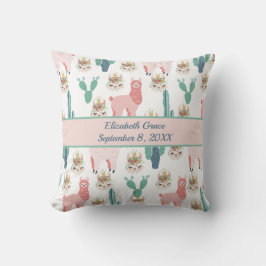 Aangepaste Cute Pink Llama en Green Cactus Kussen