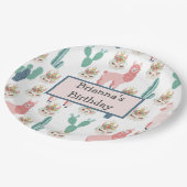 Aangepaste Cute Pink Llama en Green Cactus Papieren Bordje (Gekanteld)
