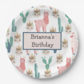 Aangepaste Cute Pink Llama en Green Cactus Papieren Bordje (Voorkant)