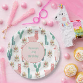 Aangepaste Cute Pink Llama en Green Cactus Papieren Bordje (Feest)
