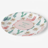 Aangepaste Cute Pink Llama en Green Cactus Papieren Bordje (Gekanteld)