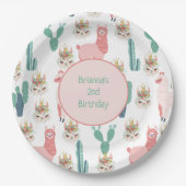 Aangepaste Cute Pink Llama en Green Cactus Papieren Bordje (Voorkant)