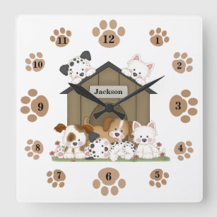 Aangepaste Cute Puppy Dog Baby Nursery Kinder Room Vierkante Klok