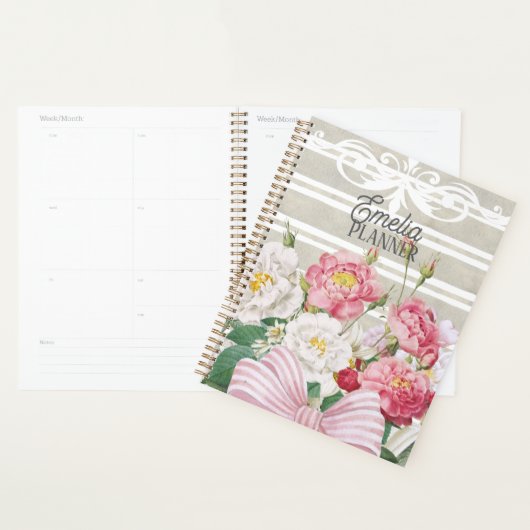 Aangepaste cute retro bloem strepen leraar chic planner (Display)
