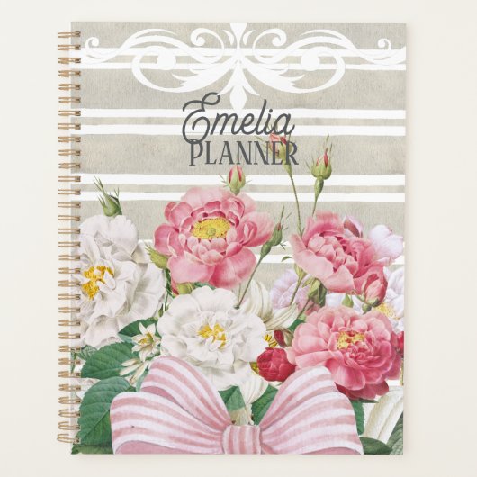Aangepaste cute retro bloem strepen leraar chic planner (Voorkant)