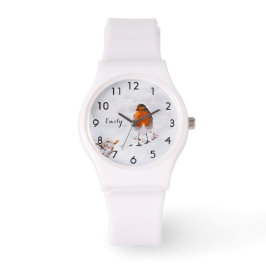 Aangepaste cute Robin vogel in sneeuw met naam Horloge