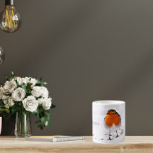 Aangepaste cute Robin vogel in sneeuw met naam