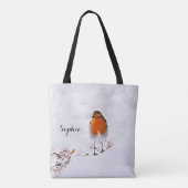 Aangepaste cute Robin vogel in sneeuw met naam Tote Bag (Achterkant)