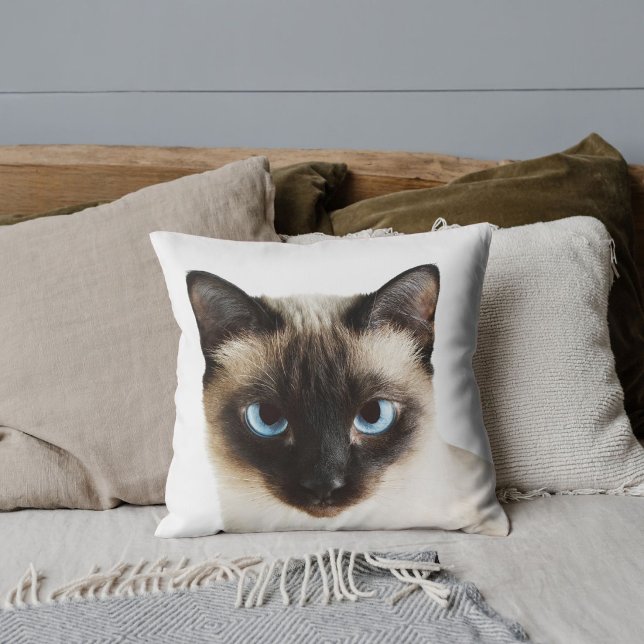 Aangepaste Cute Siamese Kat Foto Witte Decoratie Kussen (Creator heeft geüpload)