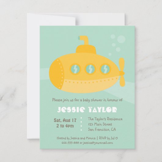 Aangepaste Cute Submarine Underwater Baby Shower Kaart (Voorkant)