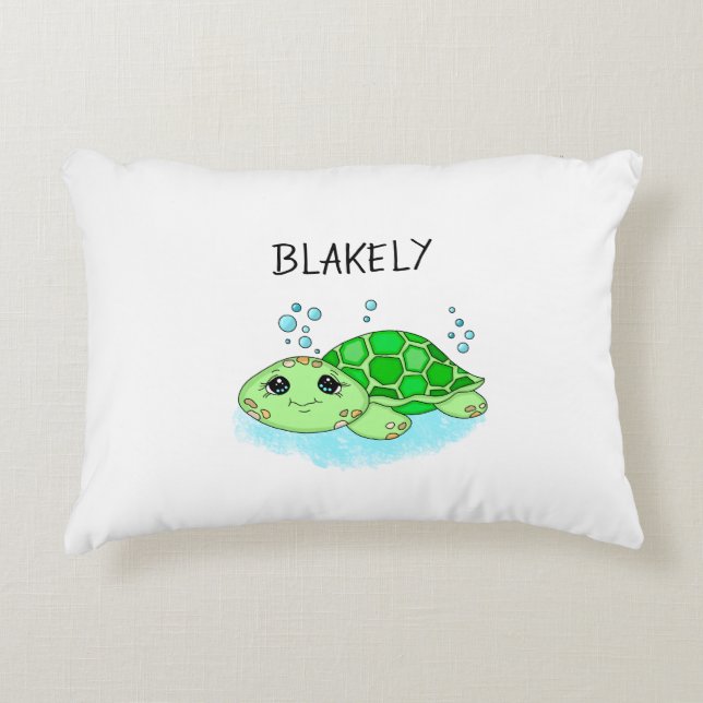 Aangepaste Cute Turtle Cartoon Name Accent Kussen (Voorkant)