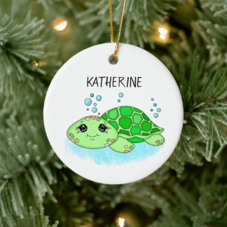 Aangepaste Cute Turtle Cartoon Name Keramisch Ornament