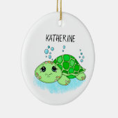 Aangepaste Cute Turtle Cartoon Name Keramisch Ornament (Rechts)
