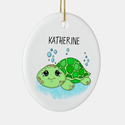 Aangepaste Cute Turtle Cartoon Name Keramisch Ornament (Rechts)