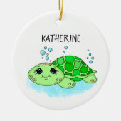Aangepaste Cute Turtle Cartoon Name Keramisch Ornament (Voorkant)