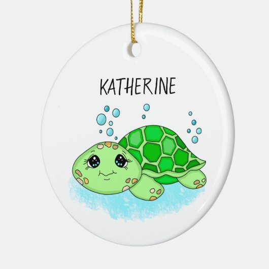 Aangepaste Cute Turtle Cartoon Name Keramisch Ornament (Links)
