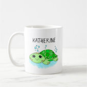 Aangepaste Cute Turtle Cartoon Name Koffiemok (Links)