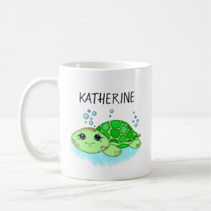 Aangepaste Cute Turtle Cartoon Name Koffiemok