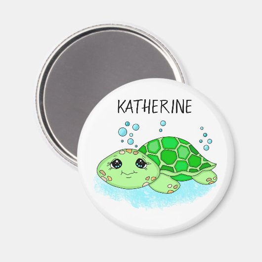 Aangepaste Cute Turtle Cartoon Name Magneet (Voorkant / Achterkant)