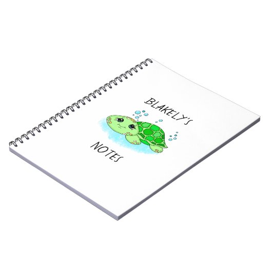 Aangepaste Cute Turtle Cartoon Name Notitieboek (Linkerzijde)