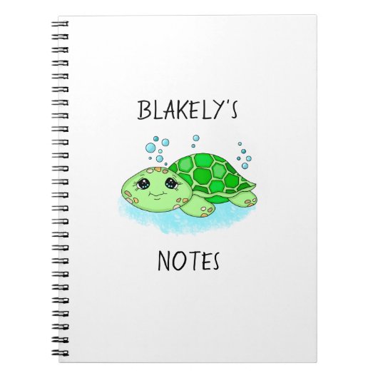 Aangepaste Cute Turtle Cartoon Name Notitieboek (Voorkant)