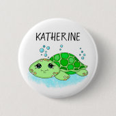Aangepaste Cute Turtle Cartoon Name Ronde Button 5,7 Cm (Voorkant)
