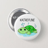 Aangepaste Cute Turtle Cartoon Name Ronde Button 5,7 Cm (Voorkant /achterkant)