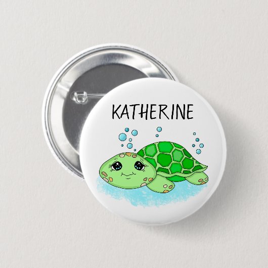 Aangepaste Cute Turtle Cartoon Name Ronde Button 5,7 Cm (Voorkant /achterkant)