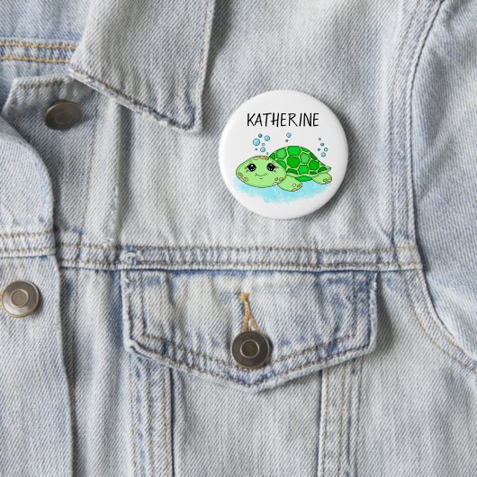 Aangepaste Cute Turtle Cartoon Name Ronde Button 5,7 Cm (In situ)