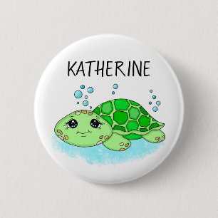 Aangepaste Cute Turtle Cartoon Name Ronde Button 5,7 Cm