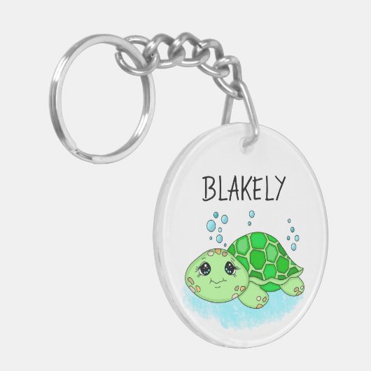 Aangepaste Cute Turtle Cartoon Name Sleutelhanger (Voorkant Links)