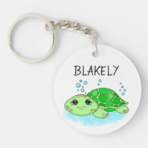 Aangepaste Cute Turtle Cartoon Name Sleutelhanger