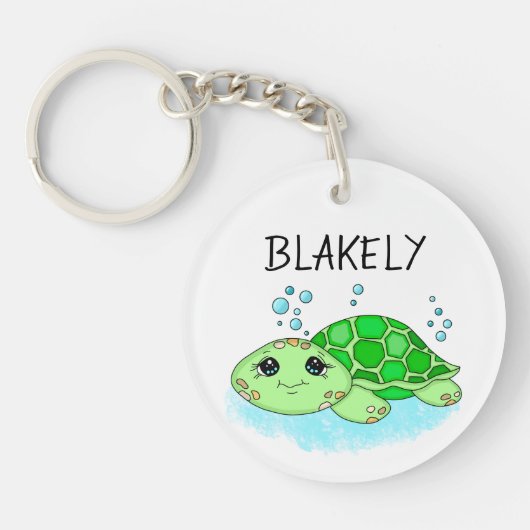 Aangepaste Cute Turtle Cartoon Name Sleutelhanger (Voorkant)