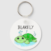 Aangepaste Cute Turtle Cartoon Name Sleutelhanger (Voorkant)