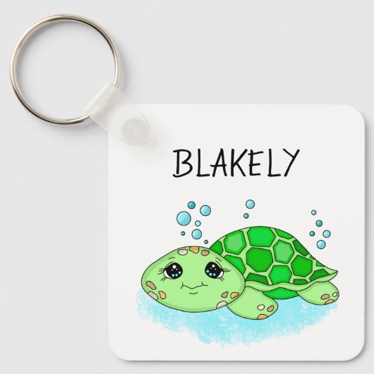 Aangepaste Cute Turtle Cartoon Name Sleutelhanger (Voorkant)