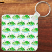 Aangepaste Cute Turtle Cartoon Name Sleutelhanger (Achterkant)