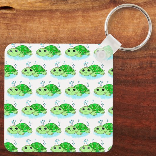 Aangepaste Cute Turtle Cartoon Name Sleutelhanger (Achterkant)