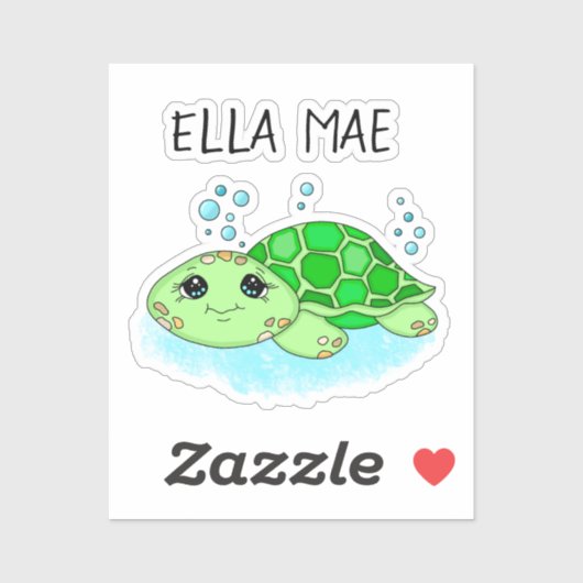 Aangepaste Cute Turtle Cartoon Name Sticker (Vel)