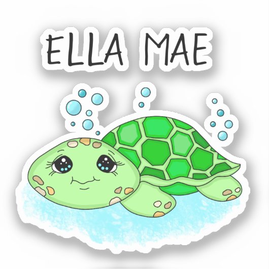 Aangepaste Cute Turtle Cartoon Name Sticker (Voorkant)