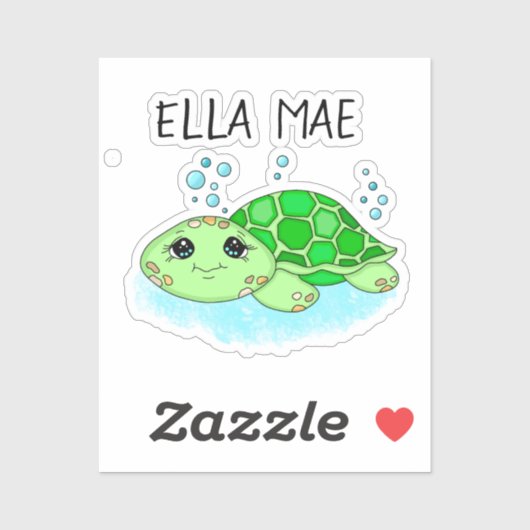 Aangepaste Cute Turtle Cartoon Name Sticker (Vel)
