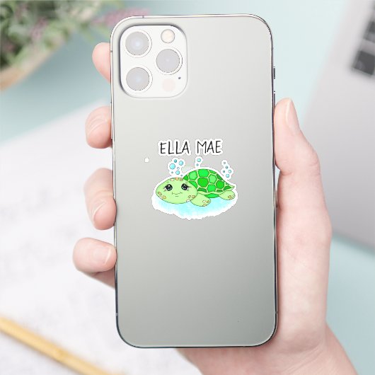 Aangepaste Cute Turtle Cartoon Name Sticker (Telefoon)