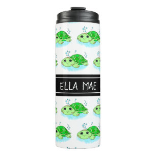 Aangepaste Cute Turtle Cartoon Name Thermosbeker
