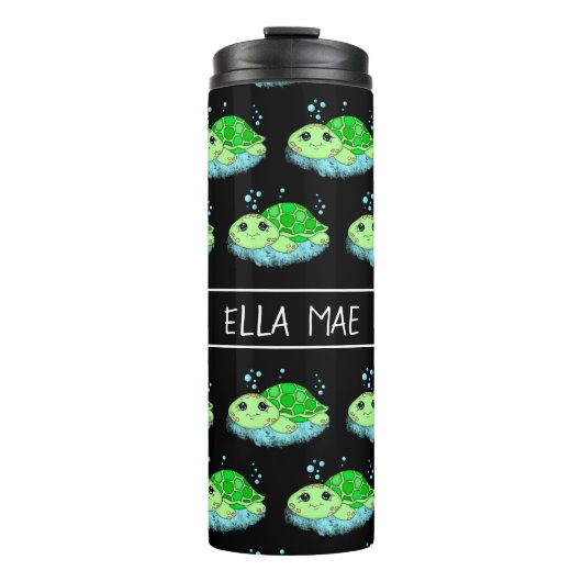 Aangepaste Cute Turtle Cartoon Name Thermosbeker (Voorkant)