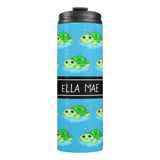 Aangepaste Cute Turtle Cartoon Name Thermosbeker (Voorkant)